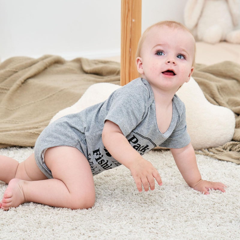 UNICOMIDEA Baby Bodysuit Infant Boys Romper Cute Toddle Rompers Cotton Babysuits Pack My Diapers I M Going Fishing with Daddy Jumpsuit Cute Short Sleeve Comfy Baby Bodysuit - Image 4